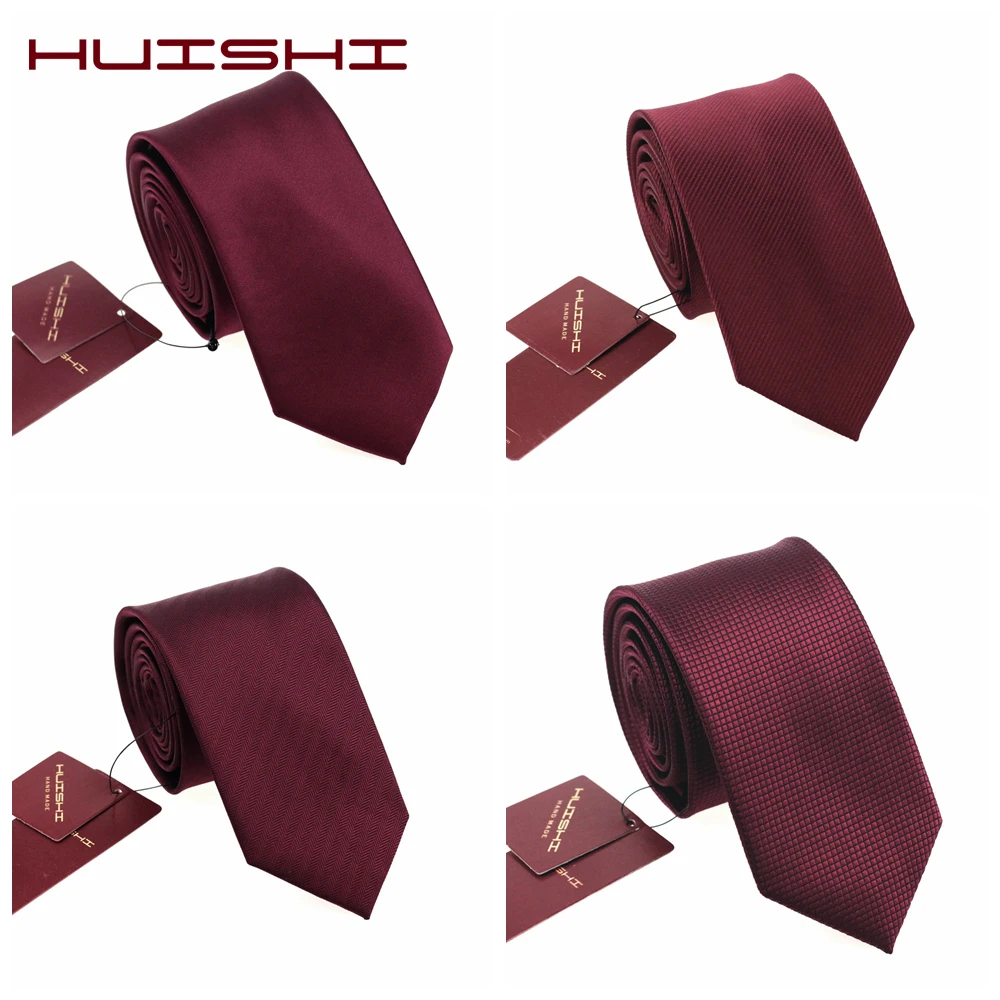 

HUISHI 6cm And 8cm Solid Color Wine Men's Fashion Narrow Waterproof Wine Tie Jacquard Woven Business Wedding Tie For Man Necktie