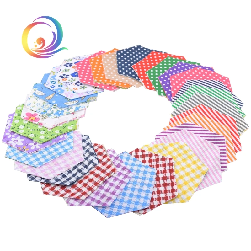 100pcs/ lot Mix Colored Random Printed Hexagon Shape/Low Density&Thin cotton fabric Patchwork DIY for Quilting&Sewing Material