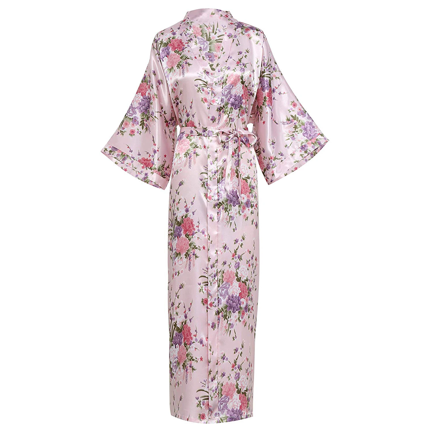 Bata larga de talla grande para mujer, Kimono con estampado de flores, ropa de dormir informal para el hogar, bata de rayón para novia y dama de