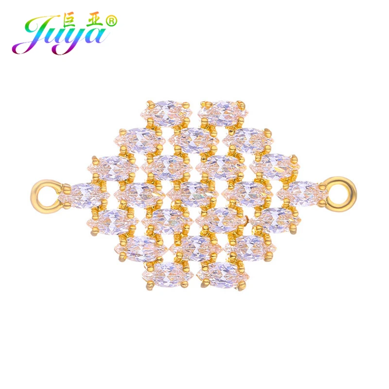 Juya DIY Luxury Gift Jewelry Making Accessories Handmade Cubic Zirconia Geometric Charm Connector For Women's Jewelry Making