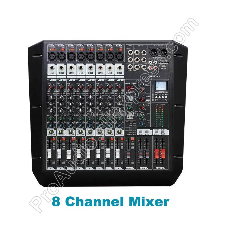 

New Professional MICWL TX82 8 Channel Double Group Audio Sound Mixer Mixing Console DSP AUX 48V USB