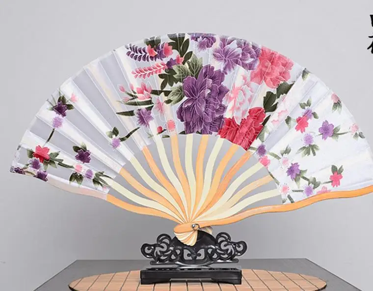 21cm Portable Japanese Style Satin Fabric Ladies Hand Held Folding Fan Crooked Bamboo Fan Party Favor