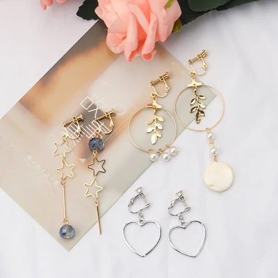 GRACE JUN 3 Pairs /set New Charm Korea Style Clip on Earrings No Pierced for Women Girl Party Wedding Fahsion Ear Clip Wholesale