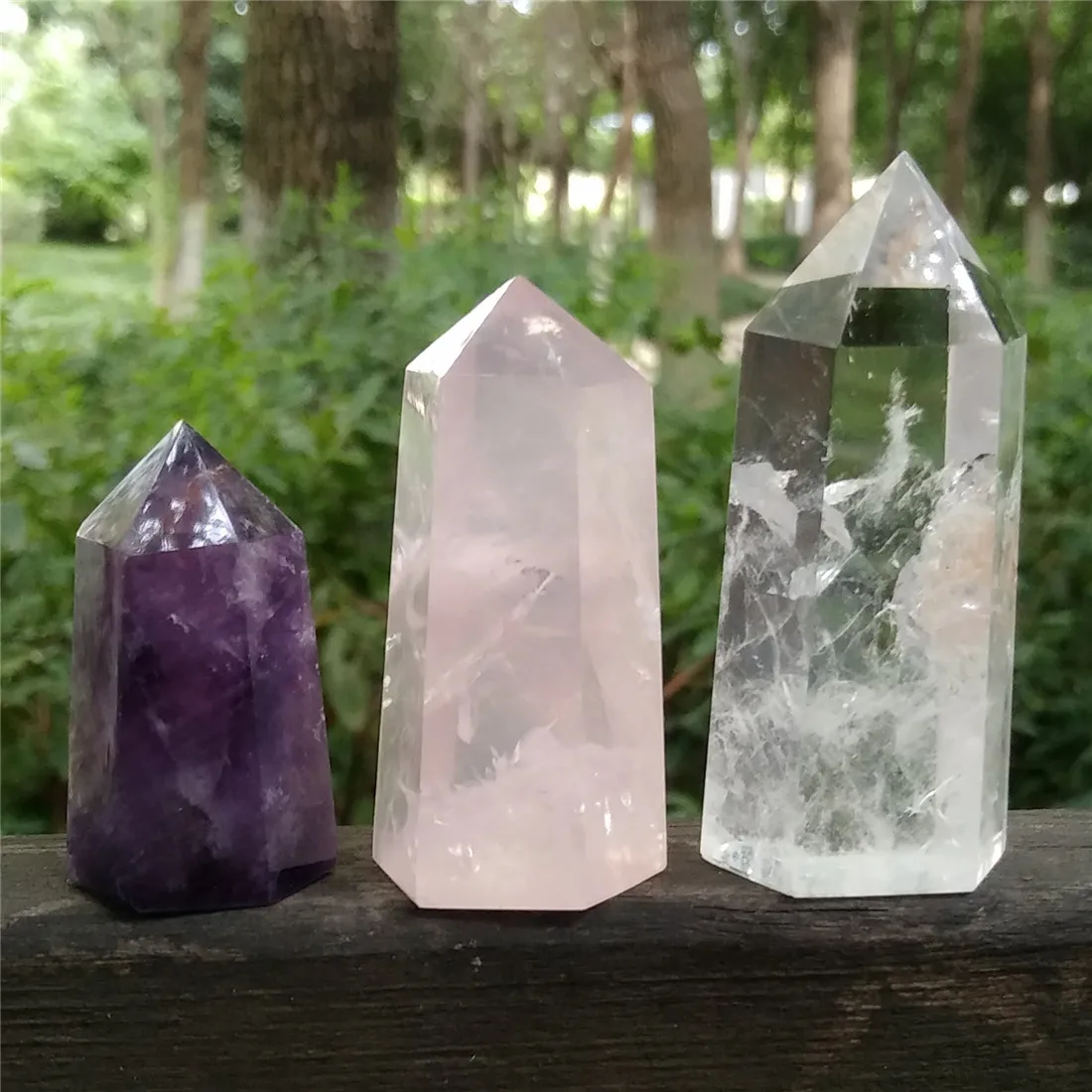 3PCS Crystal Quartz Wand Chevron Dream Amethyst Citrine Rose Quartz Clear Crystal Quartz Black Obsidian Tiger Eye Chakra Healing