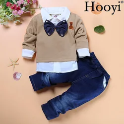 Hooyi Gentleman Baby Boys Clothes Suits Children Fashion 2-Pieces Set Kids Shirt + Jean Boy Outfits Big Bow Tie T-Shirts Trouser