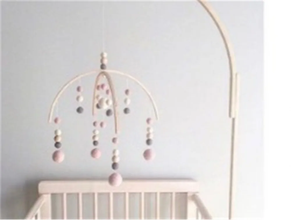 Nordic Wooden Hanging Baby Bed Rattles Toys Cribs Felt Ball Decorative Wood Ornaments Birthday Present Photography Props