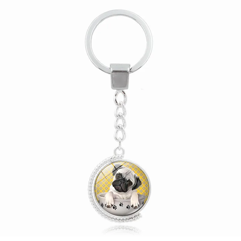 New Men New Tea Cup Dog Double Sided Rotary Time Key Chain Business Hot Women Best Charm Couple gift Jewelry K2128