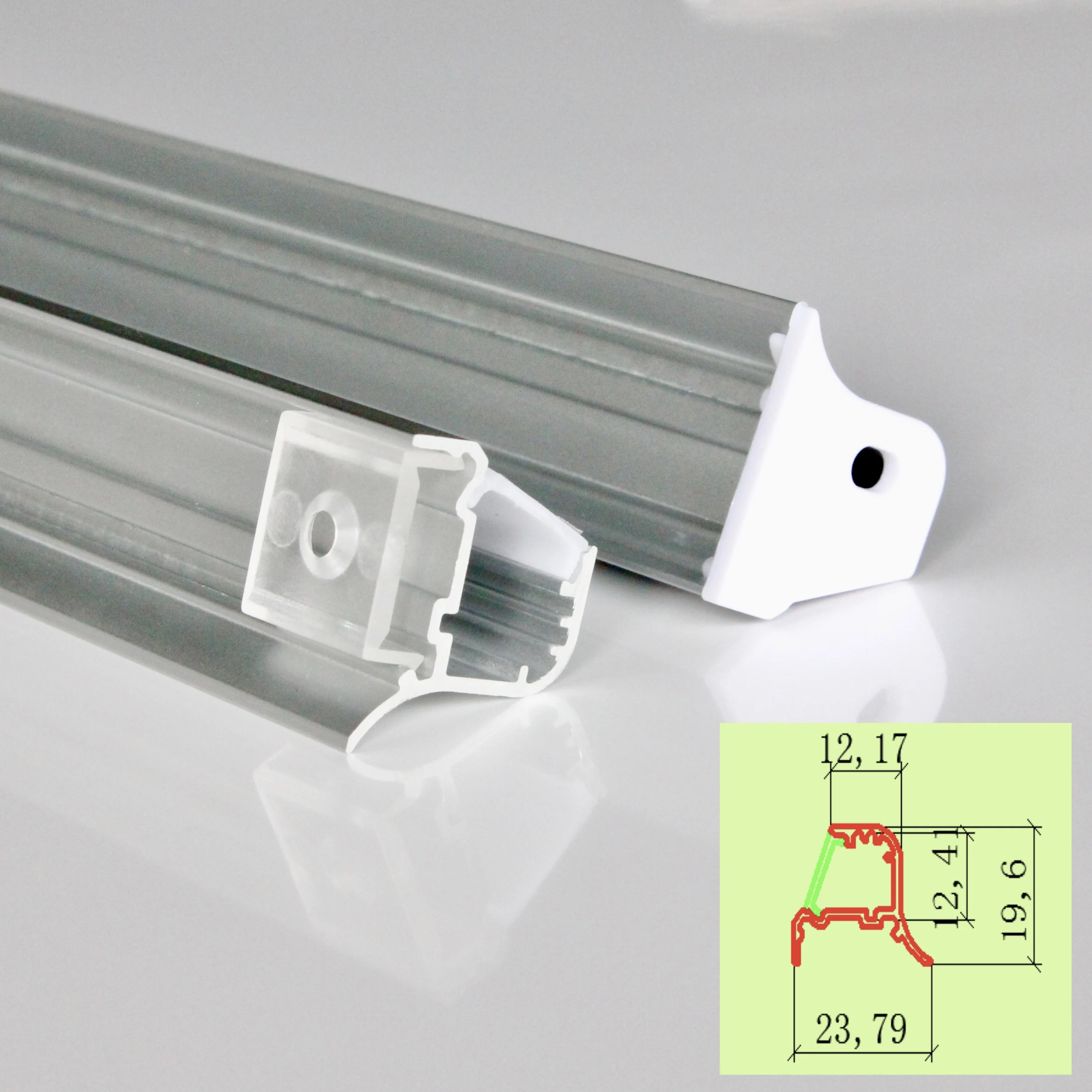 2m per piece, 40m (20pcs a lot), wall mounted led aluminum profile extrusion for 12MM rigid led strip with milky diffuse cover