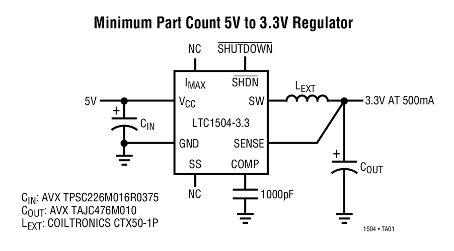 LTC1504CS8 LTC1504CS8-3.3 LTC1504IS8-3.3 LTC1504 - 500mA แรงดันไฟฟ้าต่ํา Step-Down Synchronous Switching Regulator