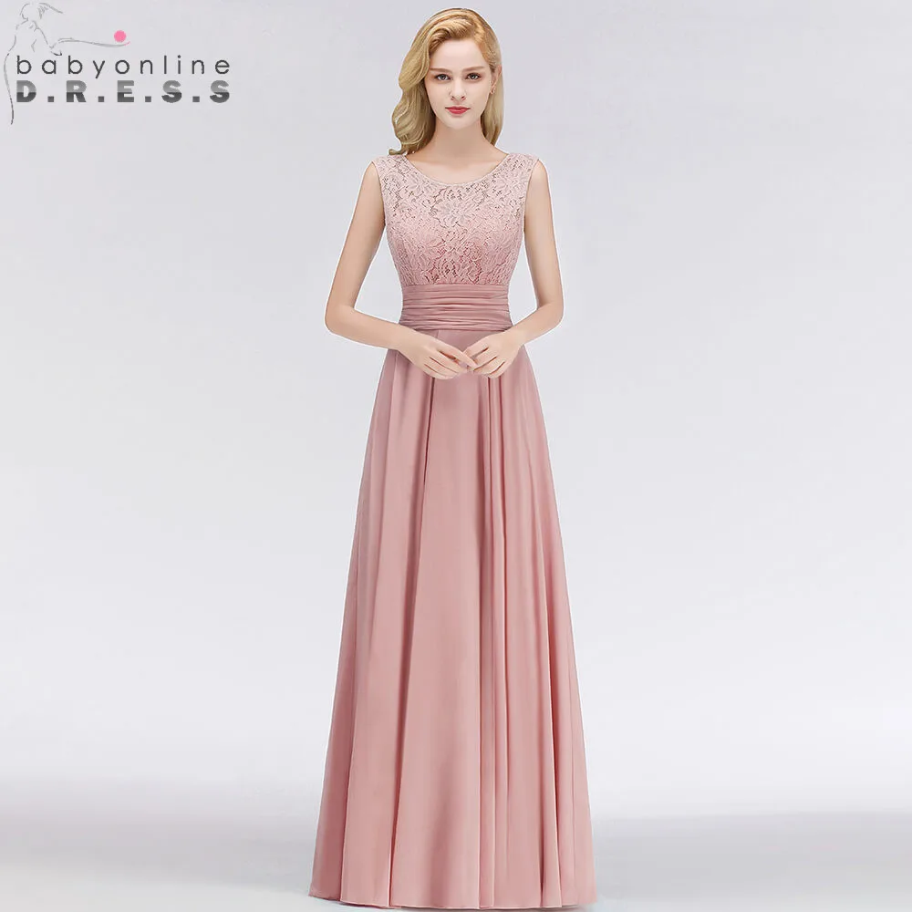 Vestido Madrinha Dusty Rose koronkowe długie suknie dla druhny Sexy linia szyfonowa sukienka na ślub szata na imprezę Demoiselle D'honneur