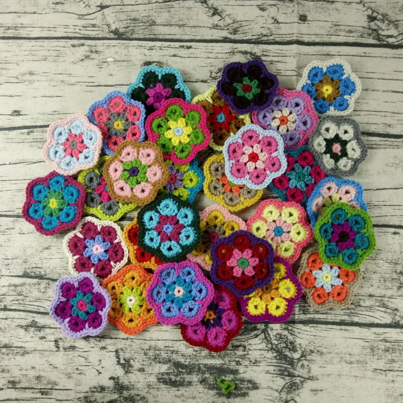 Decoration Crochet Doilies Handmade Crochet Cup Pad Multicolor Flowers Coasters Round Table Mats 8cm Wool Clothes Patch 30pcs/