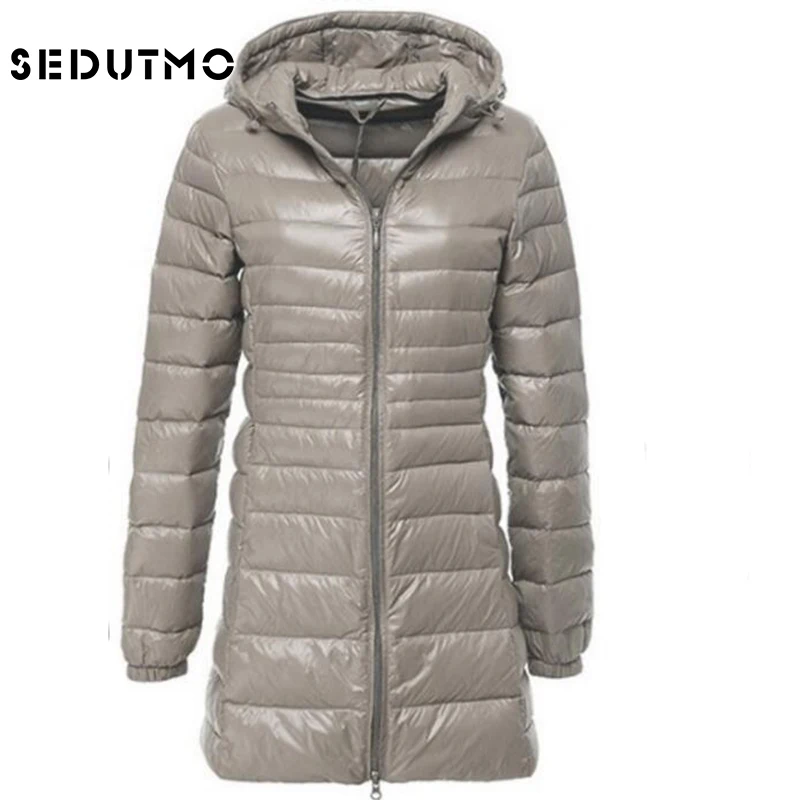 SEDUTMO Spring Ultra Light Womens Down Jackets Duck Down Coat Long Puffer Jacket Thin Hooded Coat ED123