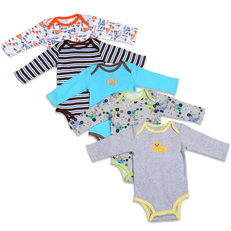 5Pcs Baby Bodysuits 3M-24M Winggle-in Cotton Infant Long Sleeve Bodysuit