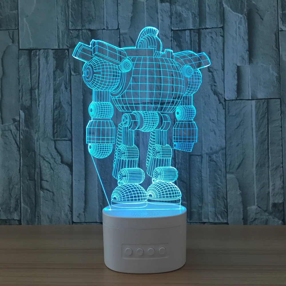 

Robot 3D pattern night light White Wireless speaker USB charging 5 color adjustable Room decoration Children gifts Y30