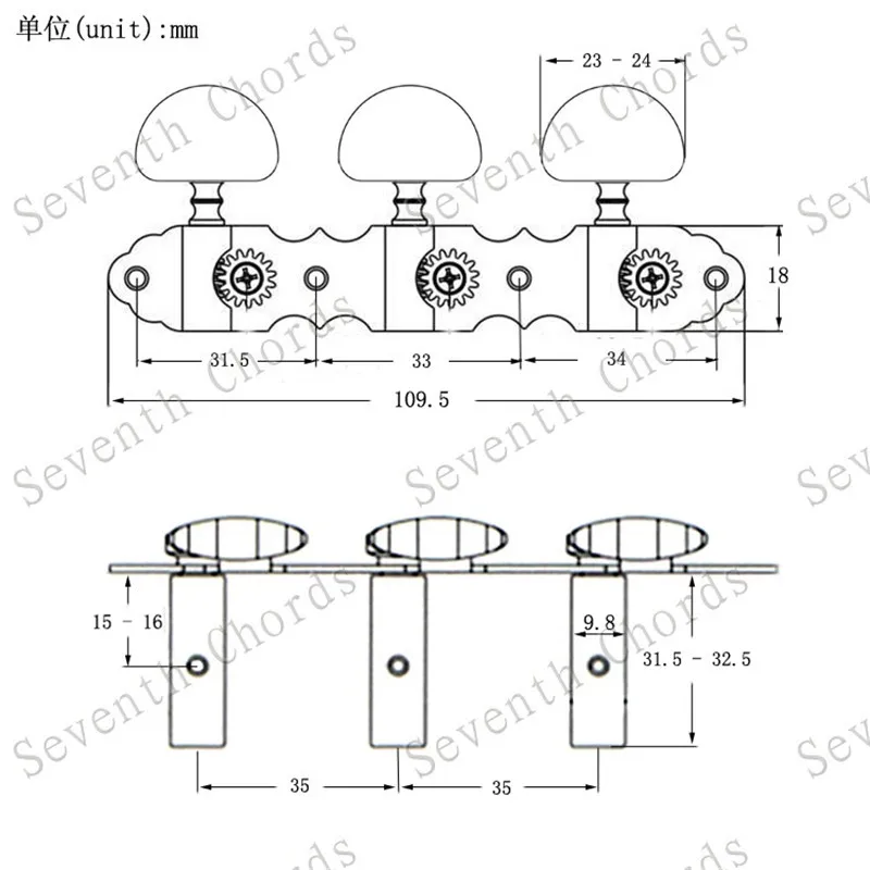Ein Satz von 3R3L-Stimmwirbeln, Stimmmechaniken für klassische Gitarren, Zubehörteile, Musikinstrument. – Detail 7