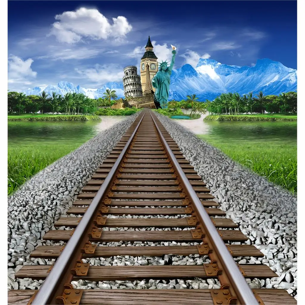 Allenjoy ไวนิลภาพพื้นหลัง Railway Construction ทุ่งหญ้า Lake น้ำฉากหลังเด็ก photocall Studio
