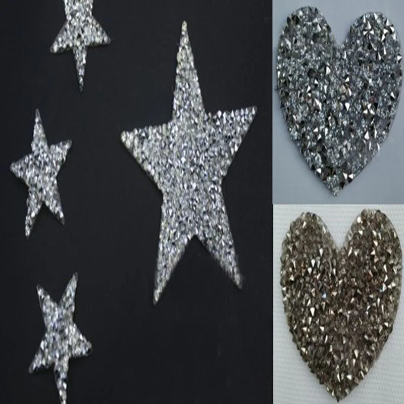 

Chunky Glitter Clear Grey Rhinestones Trim Iron On Hotfix Back Glue Fivestar & Heart Crystal Rhinestone iron for wedding