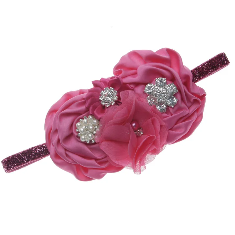 Vintage Princess Baby Girls Satin Rose Flower Shining Button Headband Gift Party Kids Floral Headwear Children Hair Bow Hairpin