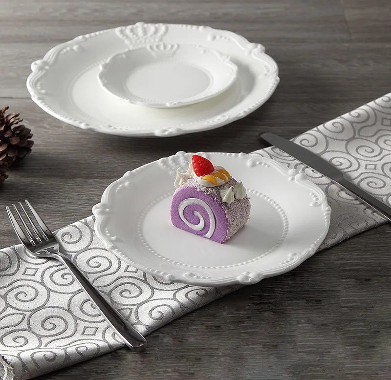 6\'\' 8\'\' 10 \'\' Royal Crown Relief Ceramic Dinner Plate Set Porcelain Main Dish Serving Tray Tableware For Restaurant Home Cafe
