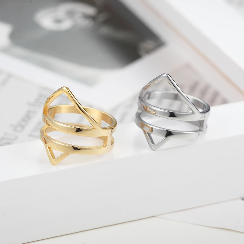 BORASI New Arrivals Crown Geometric Triangle Rings For Women Girls Gift Stainless Steel Ring Wedding Brand Fashion Jewelry Rings