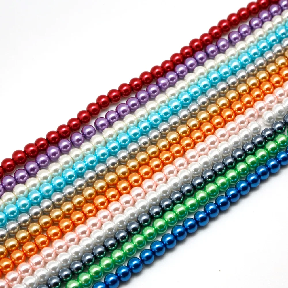 4/6/8/10mm Painted Color Pearlized Round Loose Glass Imitation Pearl Beads for Choker Necklace Bracelet Earrings Jewelry Making