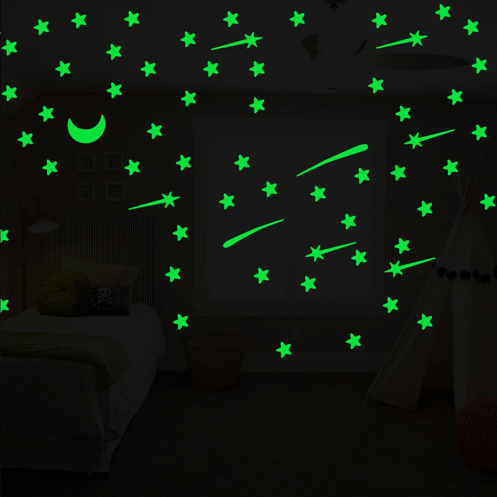 Glow In The Dark Sticker Luminous Star Moon adesivi murali fosforescenti fai da te per decalcomanie da parete per cameretta del bambino decorazioni