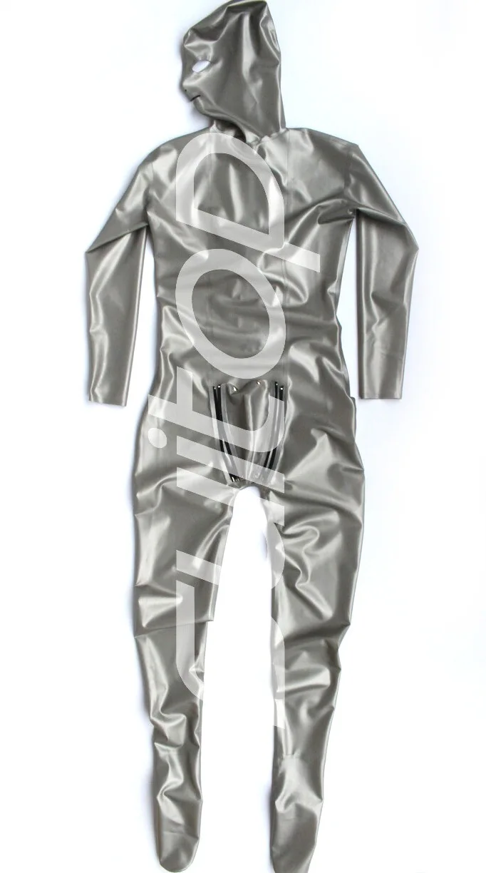 Rubber Zentai  Latex CATSUIT (in italy silver) with cod peieces and hole with feet