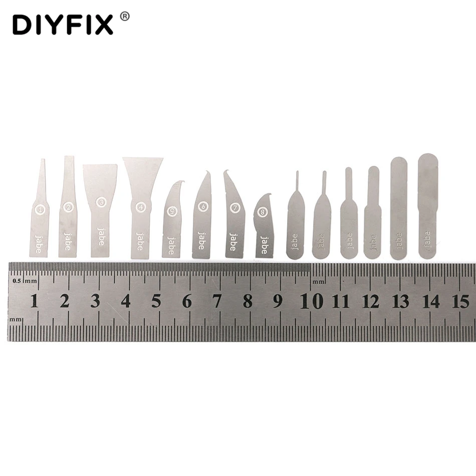 Инструмент DIYFIX для ремонта чипа микросхемы с тонким лезвием, 14 шт., инструмент для удаления ЦПУ для процессоров iPhone, инструмент для ремонта материнской платы NAND Flash (без ручки)