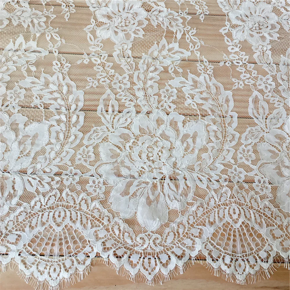 3 Yards Soft Big Flower Luxurious French Eyelash Lace Fabric Chantilly High Quality Dress Material For DIY Sewing Wedding Gown