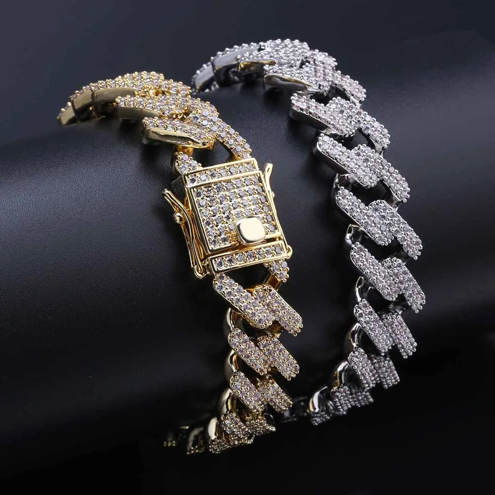 

GUCY New Arrival 14MM Cuban Link Bracelet Micro Pave AAA Cubic Zircon Chain Bracelets All Iced Out Charm Hip Hop Jewelry For Men