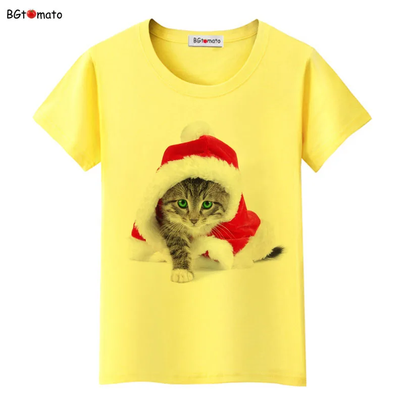 Christmas cat T-shirt girls favourite lovely home pets Tops Tees Good quality brand casual Shirts For Women