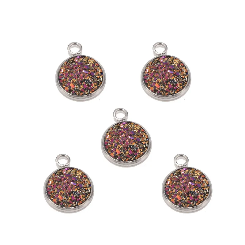 10pcs Stainless Steel Resin Druzy Bezel Pendant Trays Round Cabochon Settings Trays Charms Findings for Jewelry Making