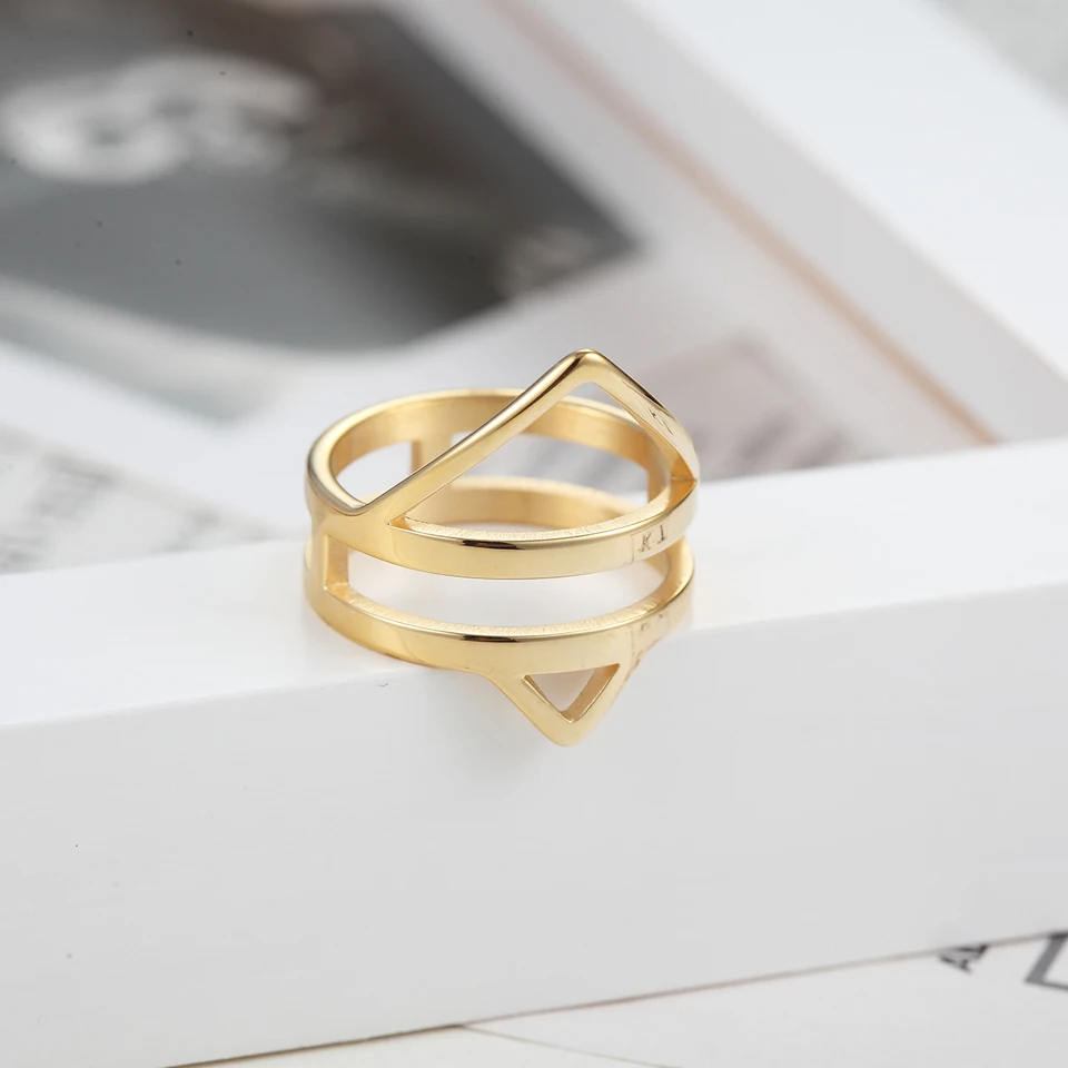 BORASI New Arrivals Crown Geometric Triangle Rings For Women Girls Gift Stainless Steel Ring Wedding Brand Fashion Jewelry Rings