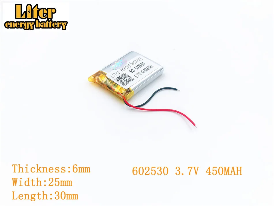 Liter energy battery 3.7V 450mAh 602530 plug Lithium Polymer Rechargeable Battery For MP3 MP4 MP5 Lithium polymer battery