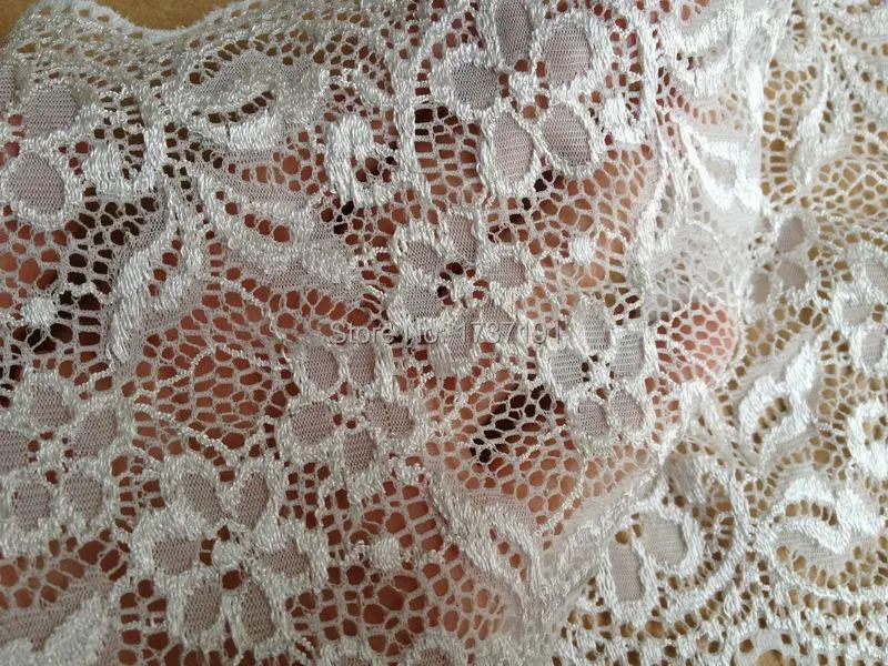 White stretch floral lace trim, hollow out embroidery lace, lingerie lace, wide elastic lace, 5 yards