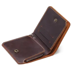 Vintage Men Leather Wallet with Zipper Coin Pocket Handmade Short Genuine Leather Purse for Male Creative Design 2018 New