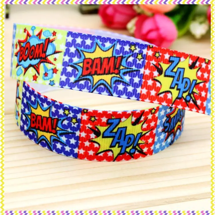 New 7/8''  pow bang printed grosgrain ribbon hair bow headwear party decoration wholesale OEM 22mm H3813