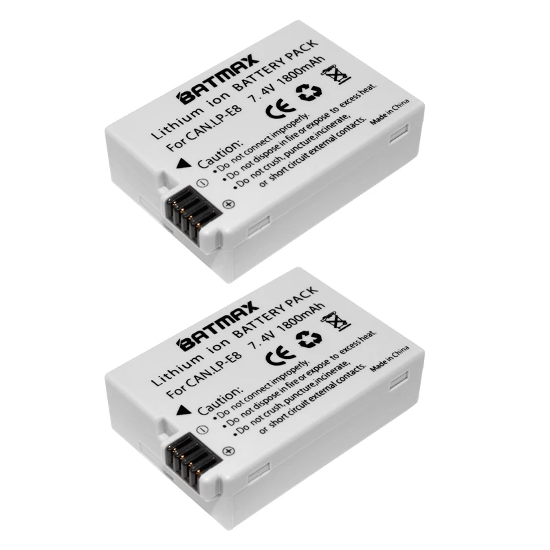 2Pcs LP-E8 LP E8 LPE8 Camera Battery + Charger For Canon EOS 550D 600D 650D 700D X4 X5 X6i X7i Rebel T2i T3i T4i T5i LC-E8 Cam