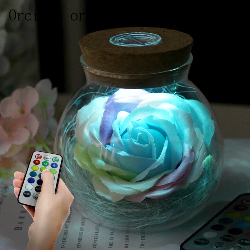 Creative colorful LED rose decorative lamp bedroom remote controlled light and warm romantic girl birthday gift free shipping