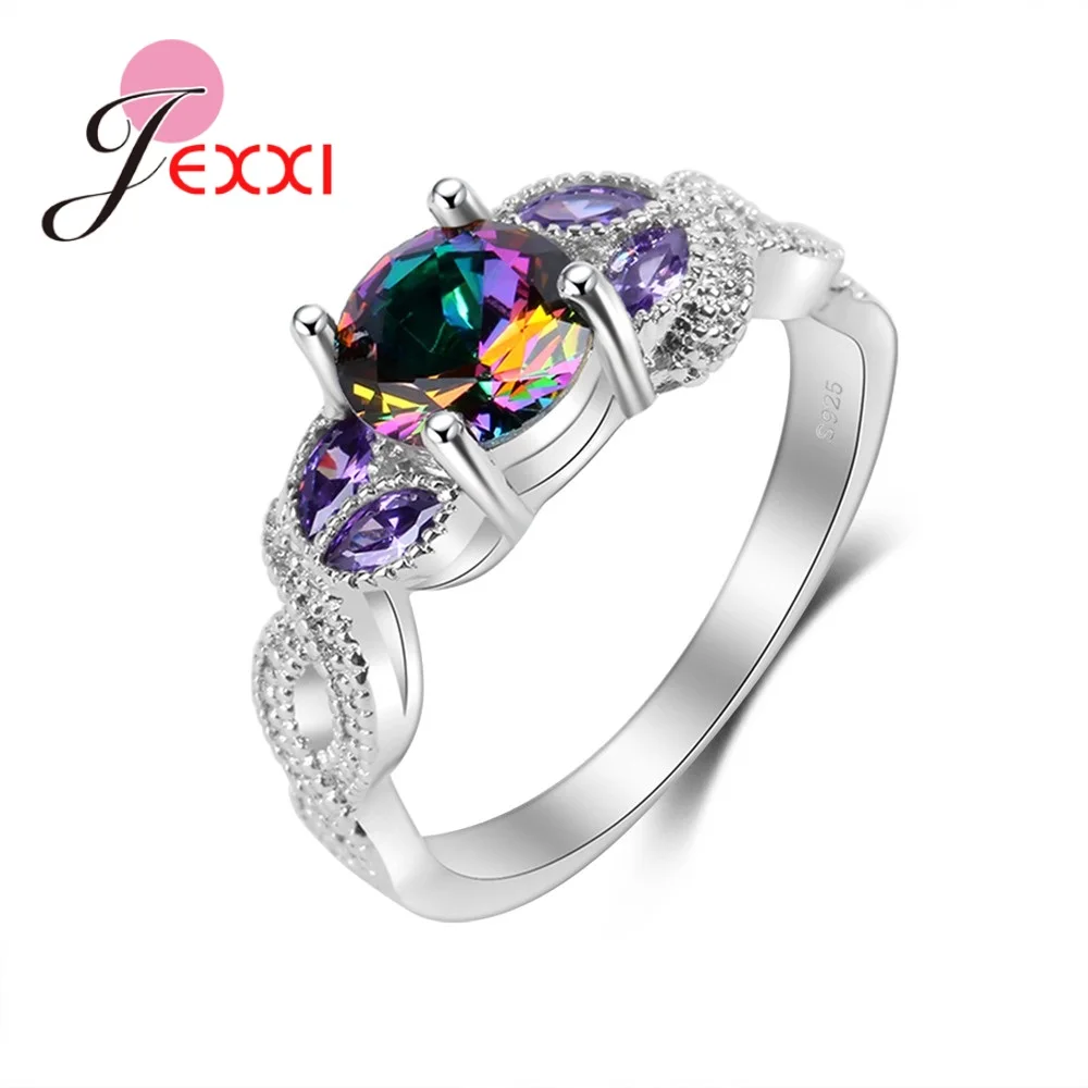 Multi Color Crystal Wedding Party Ring For Girl 925 Sterling Silver Rings For Women Engagement Accessory