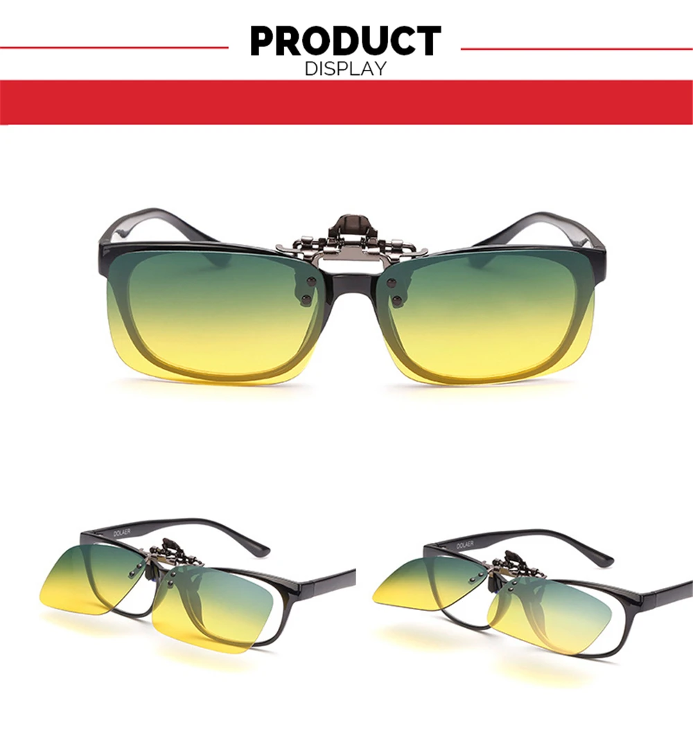 VIVIBEE Tag- und Nachtsicht-Clip-on-Brille zum Fahren, polarisierte Herren-Sonnenbrille mit grün-gelber Linse, zum Fahren, Luftfahrt, Angeln – Detail 7