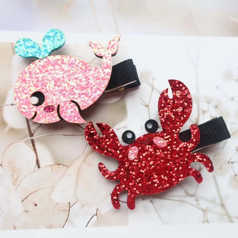 

Boutique 10pcs Fashion Cute Glitter Whale Dolphin Crab Octopus Hairpins Cartoon Animal Hair Clips Princess Hair Accessories