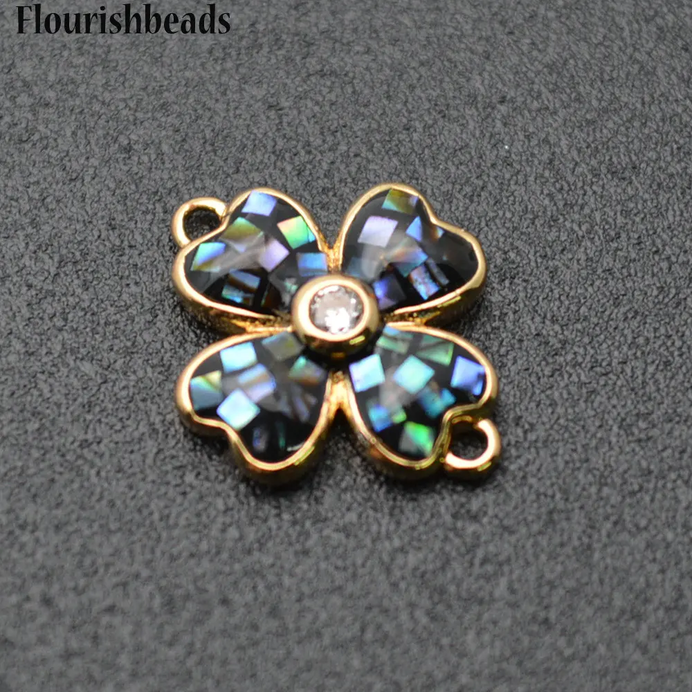 20pc 10mm Natural Abalone Shell Clover Flower Shape Beads Two Loops Jewelry Connectors Bracelet Charms