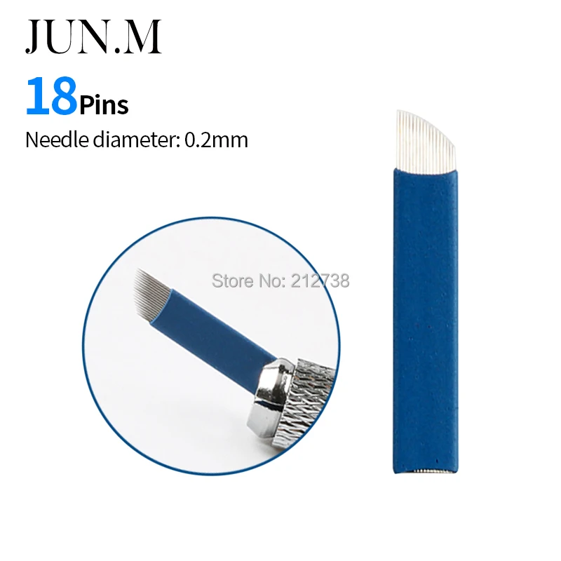 0.2mm 50PCS 18pins Bluemanual Needle Blade Permanent Makeup Blades Needles Microblading Needle Blade 18prongs Eyebrow Pen Blades