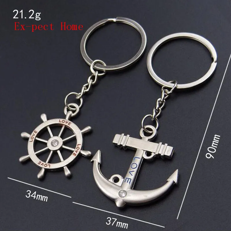 

200pairs/lot Zinc Alloy Anchor And Rudder Keychain Metal Keyring Key Holder For Lovers Wedding Gift Favor Party Souvenir