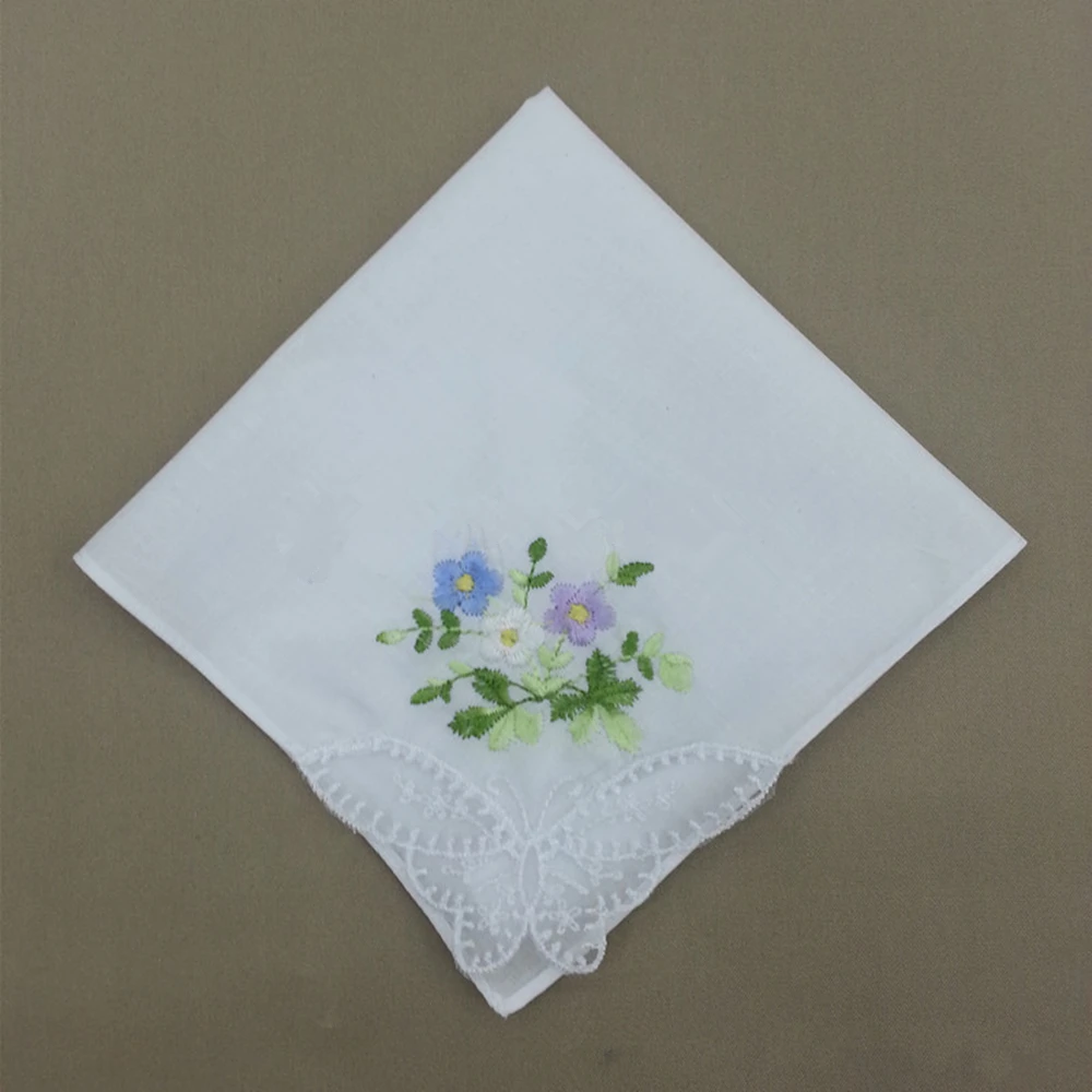 2Pcs/lot Embroidered handkerchief cotton white cotton embroidery lace single side edge handkerchief cotton handkerchief fabric