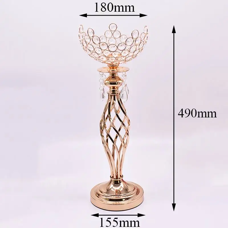 PEANDIM Gold Candelabra Centerpieces Wedding Candle Lantern Hollow Crystal Bowl Shape Flower Vase Strands Candlestick 10pcs/lot