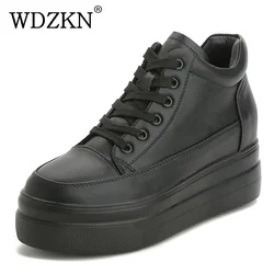 WDZKN New Arrival kobiety platforma obuwie skóra bydlęca oryginalne skórzane buty sportowe wygodne wysokość zwiększenie buty damskie HA83