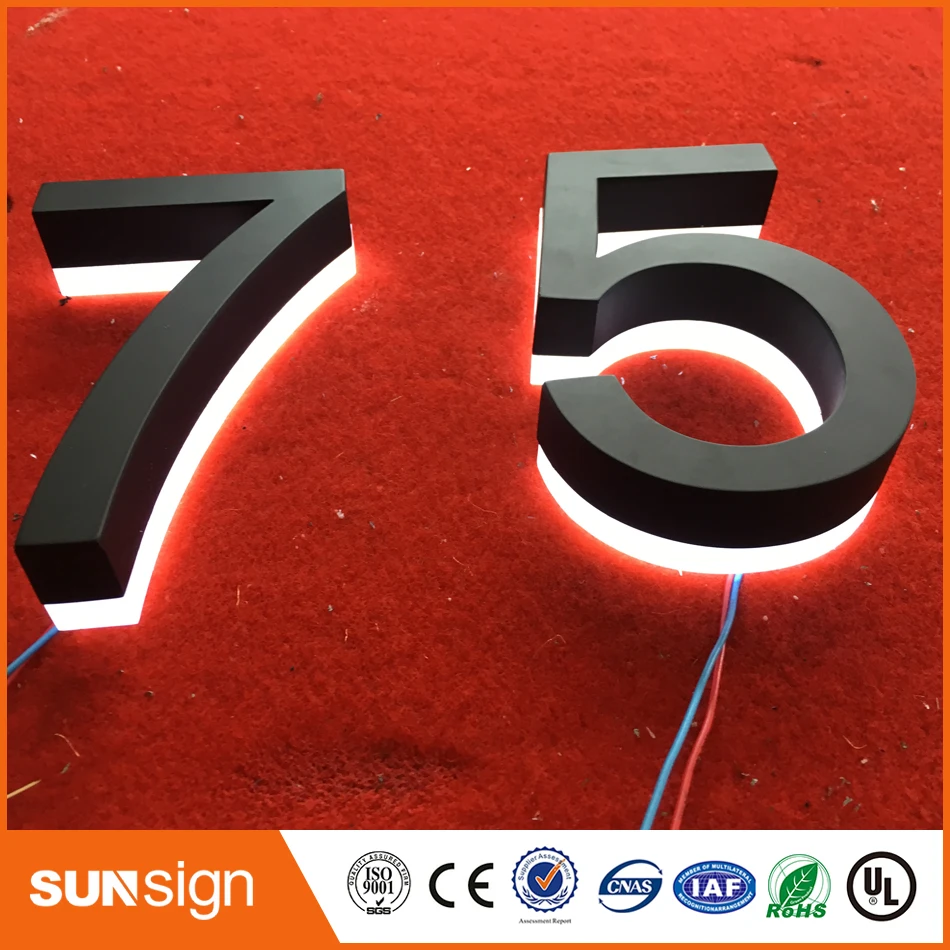 

H 25cm Laser cutting acrylic stainless steel backlit led channel letter outdoor shop signs/LED house number