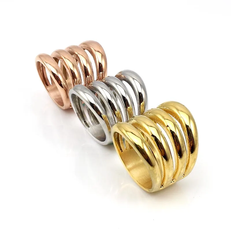 New Long Wide Party Punk Rings for Women Stylish Casting Women Ring Stainless Steel Fashion Wholesale Jewelry Christmas Gift